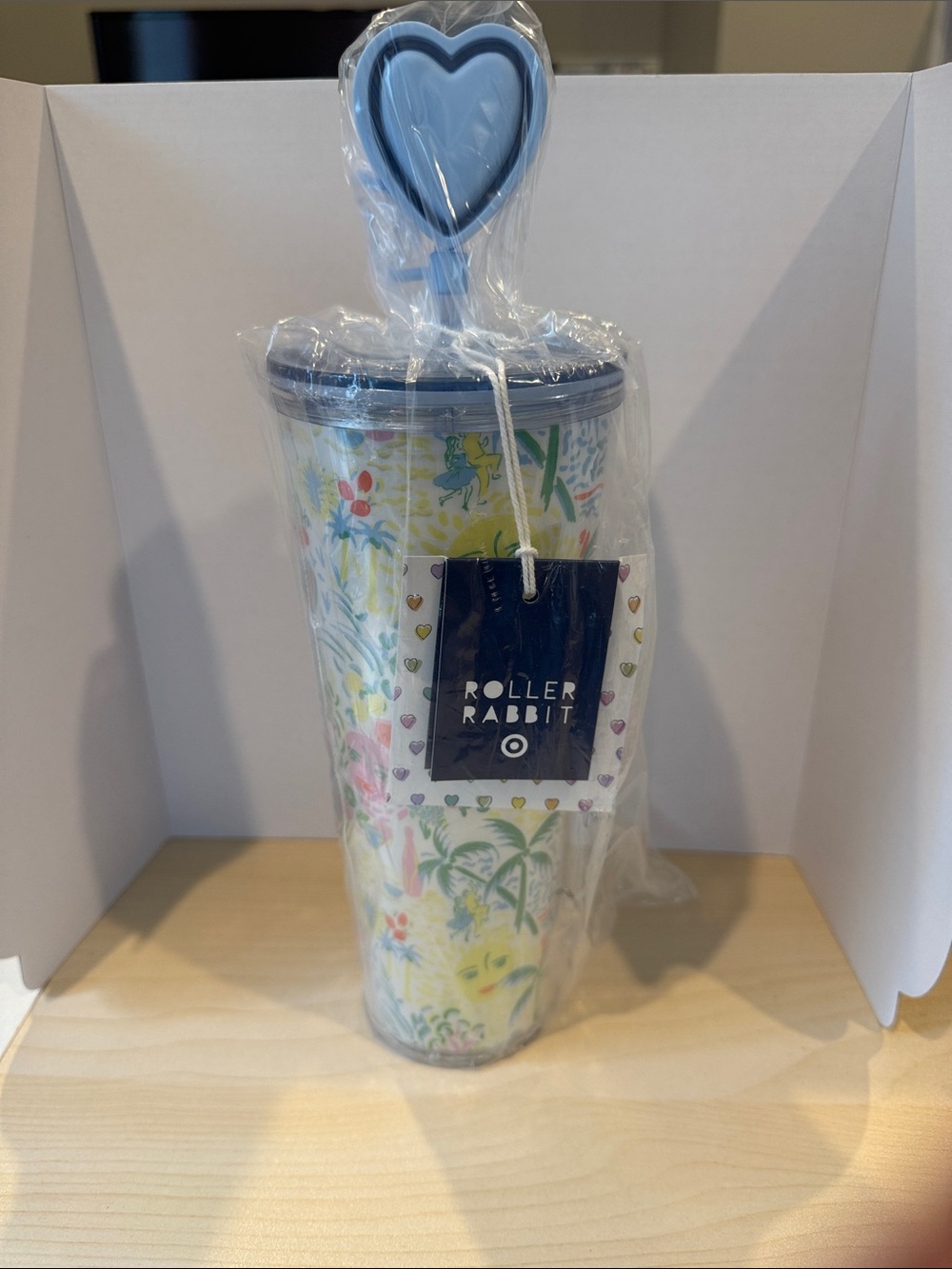 NWT Roller Rabbit x Target Pastel Floral Travel Tumbler with Blue Heart Straw